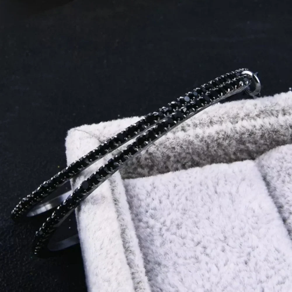 *Black Gold Black Sapphire 2.25'' Hoop Earrings - Picture 3 of 7